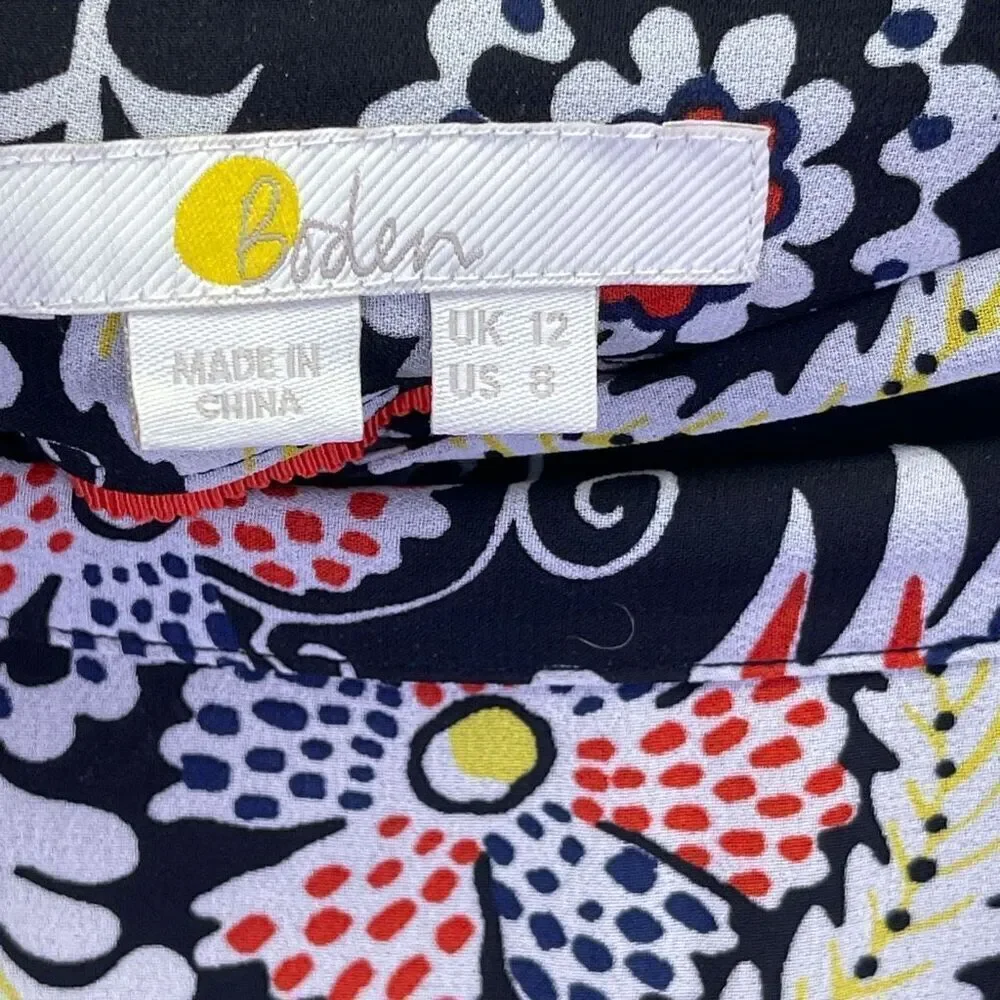 Boden Black Multicolored Floral Printed Tiered Satin Ruffle Maxi Skirt Size 8